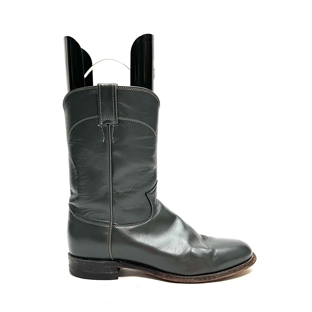 JUSTIN | Vintage 1980s mens dark gray leather western style mid calf roper boots
